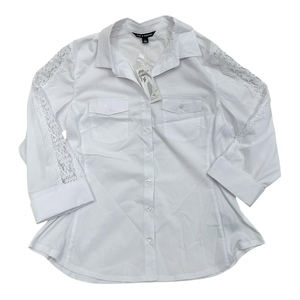 Zac & Rachel Classic White Button Up Blouse NWT - Size Large
